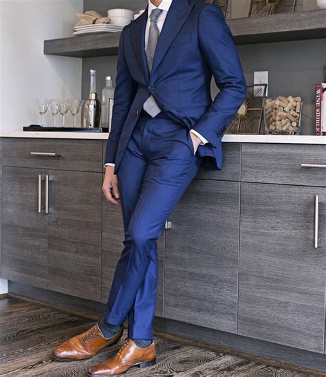 navy blue suit brown shoes wedding